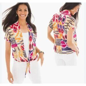 Chicos Ikat Thea Short Sleeve Tie front Cardigan Size 3 / X Large